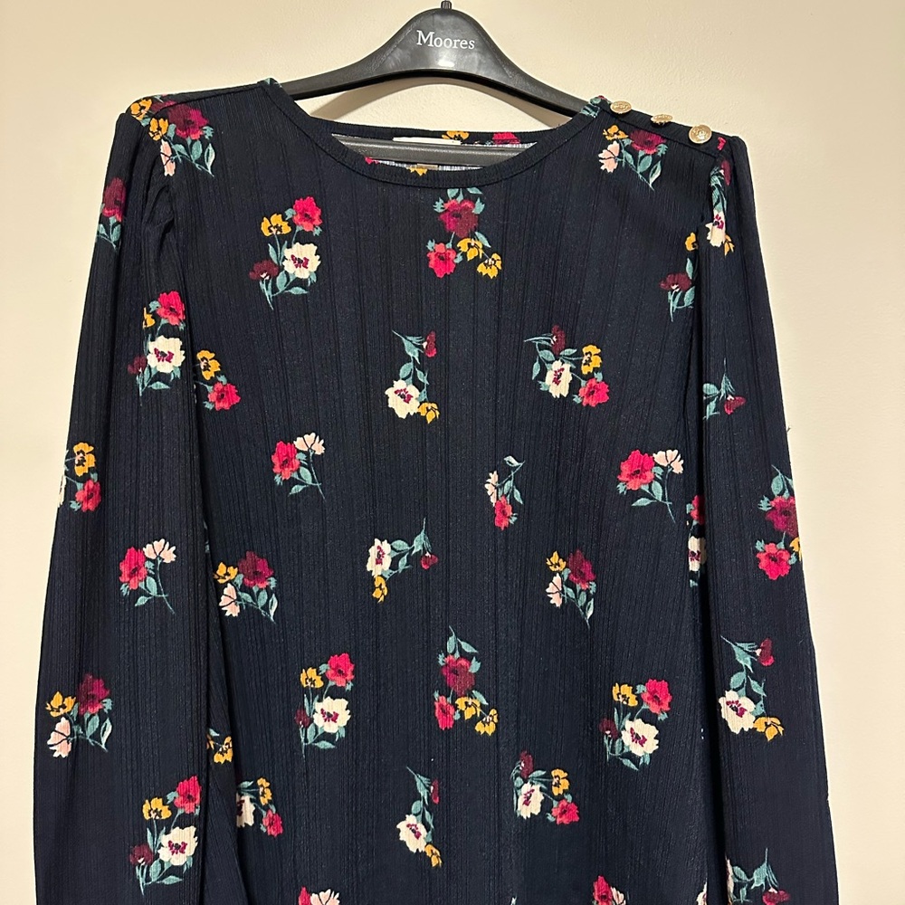 LOFT Floral Print Blouse - Navy